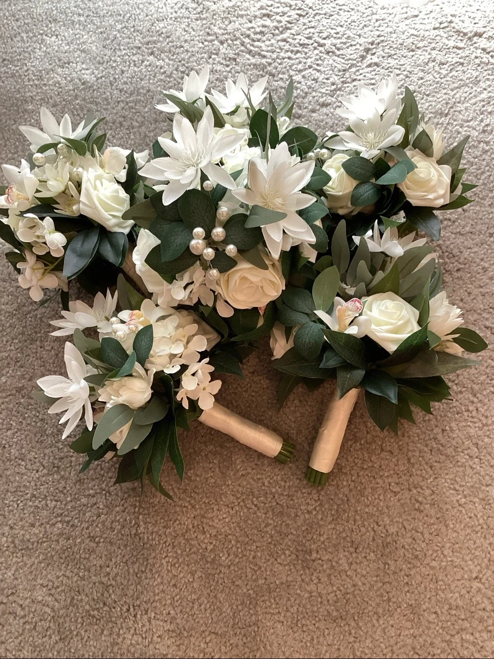 Elegant White Rose and Greenery Bouquet - 6 included
